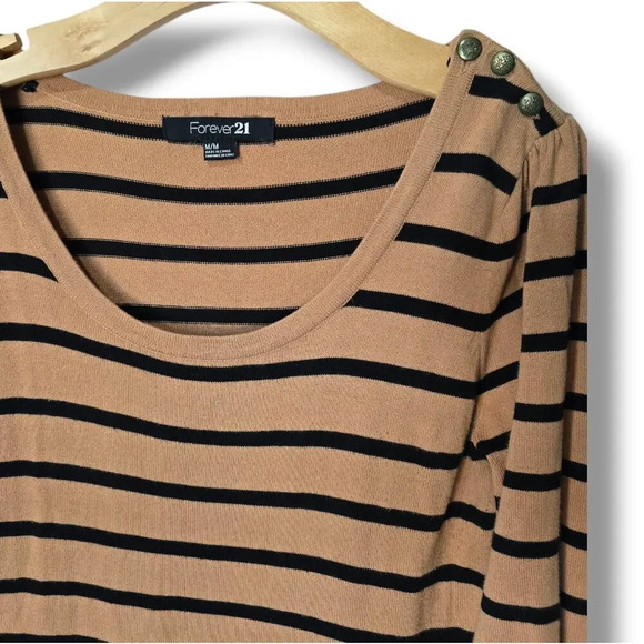 Forever 21 women's brown striped shoulder button detailing tunic sweater medium - Picture 5 of 8